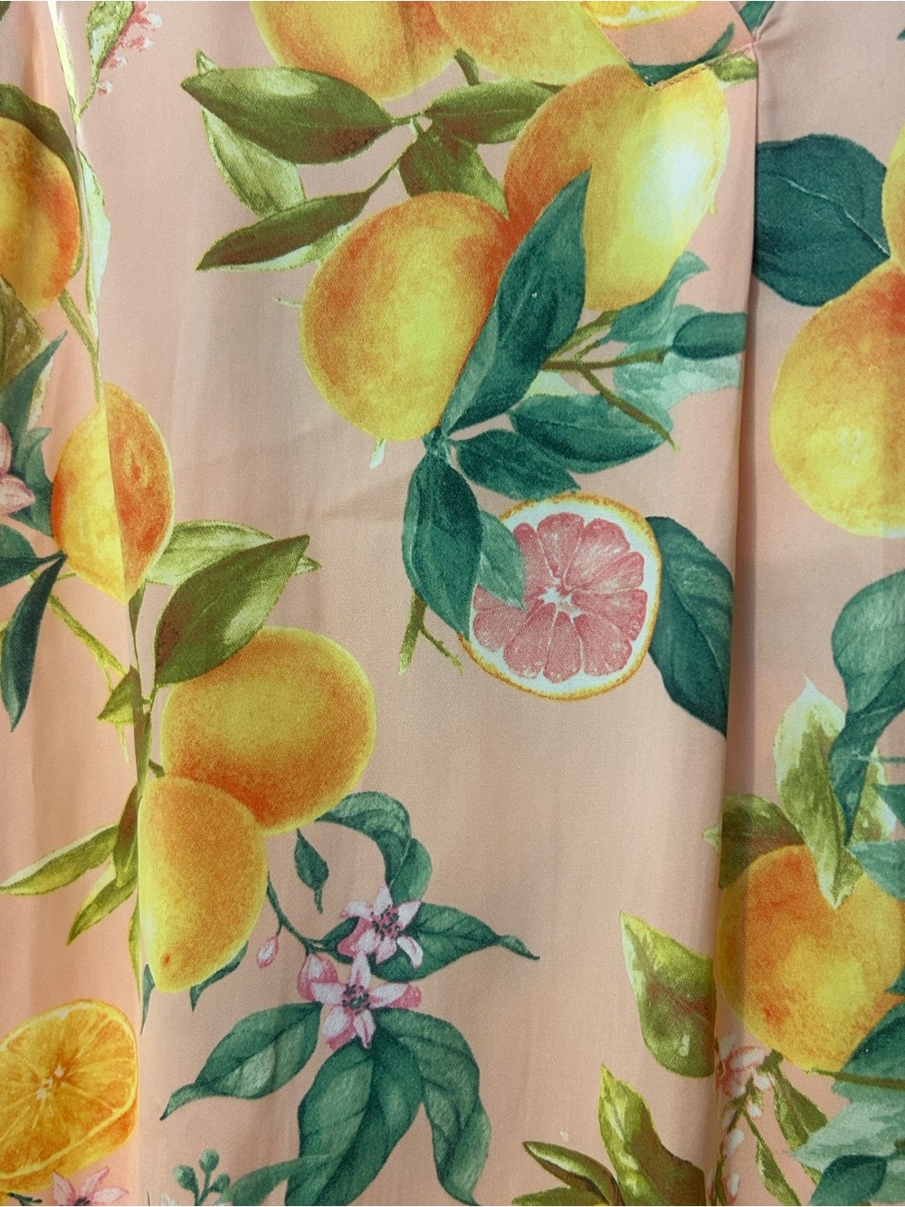 Joie Citrus Print Blouse Medium V-Neck Flutter Sleeve Peach Pink Floral - Picture 6 of 11